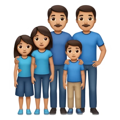 Hispanic family of five: mom, dad, two boys, one girl, all with medium skin and dark brown hair, all children similar in size sticker