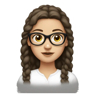 white girl, hazel eyes, dark brown hair, with black round glasses sticker