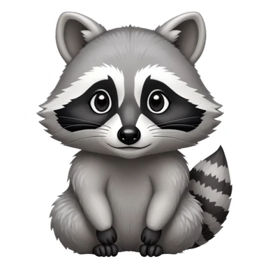 Cinematic-Noble-Raccoon-Portrait-Emoji – Poised and confident, with a sturdy build and a beautifully textured fur of silver-grey accented by dark black facial markings, deep-set, cute big black eyes, simplified yet sharp and sophisticated zoom out to show shoulders sticker