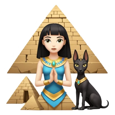 Kindly alien cleopatra Protecting silky black-haired tiny statuette scale female Anubis and pyramid scenery stone-age cracked irregular dwelling  sticker