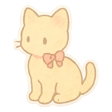 small pastel kitten silhouette, Japanese hand-drawn soft sticker style, full object, transparent background, with a tiny bow sticker