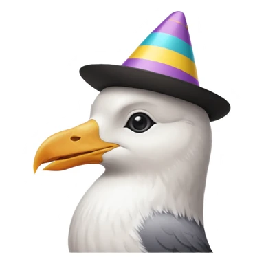 A seagull head with a party hat, without the body sticker