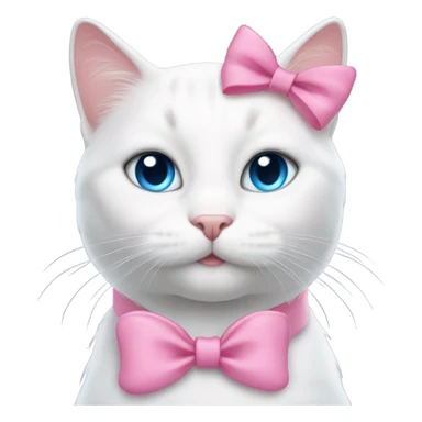 blue eyed white cat with pink bow on top of head and pink bow around neck sticker