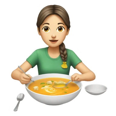 Girl eating soup on a table sticker