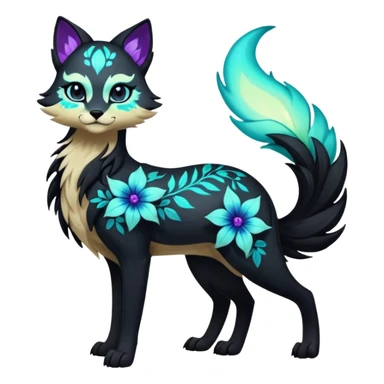 Multicolored gloomy glowing bioluminescent dark edgy gothic spooky cool badass pretty cool elegant realistic floral exotic Falvie-Fionbri-fursona, full body sticker