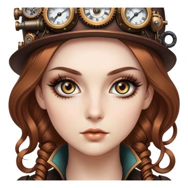 Cinematic 32k HD, Beautiful Steampunk style woman with large glistening eyes, ultra realistic details, each lash, eye, and hair is shown in stunning detail as though captured in a timeless photograph, rich textures, visually rich, so lifelike it could leap off the page at any moment sticker