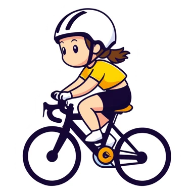 girl riding a road bike, wearing sportswear and a helmet sticker