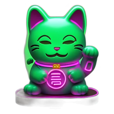 maneki neko 3d in the form of green neon sign sticker