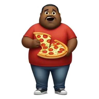 A fat man eating pizza sticker
