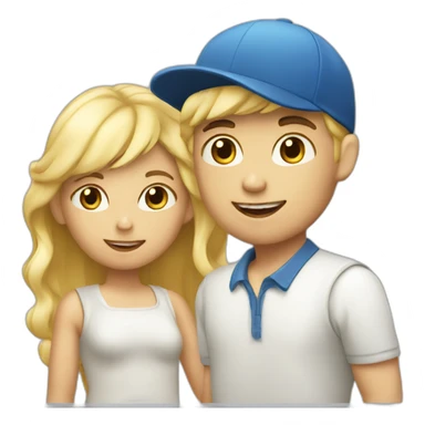 Blond hirl and boy with cap sticker