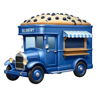 shiny crushed-dark-blue crystal-bodied frozen blueberry muffin pie 1912 antique long-wheelbase cab over durable-looking low rider moving truck food truck  sticker
