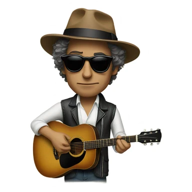 bob dylan with sunglases and guitar sticker