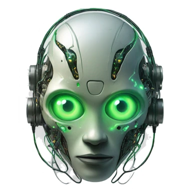 Round Alien cyborg head with glowing wires and green eyes  sticker