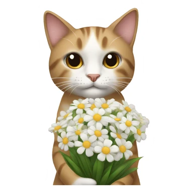 cat with a bouquet of white flowers in her hand sticker