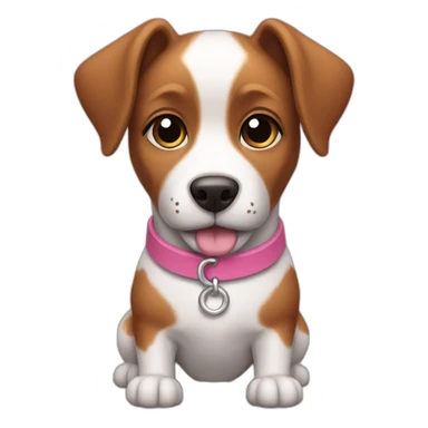A small dog, white and brown, with a pink collar. sticker