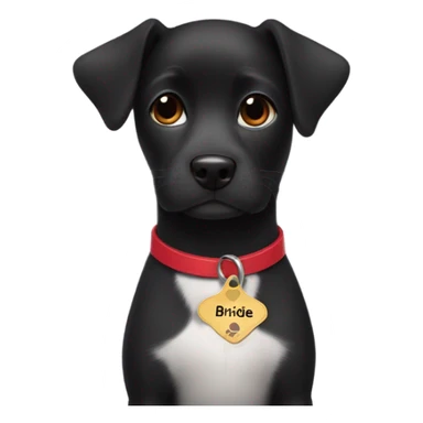 Black small wearing wearing a red collar with a name tag that says birdie  sticker