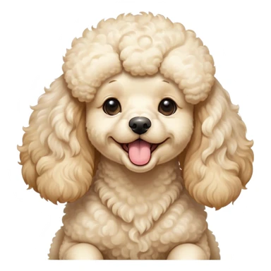 Cinematic Cute Yawning Cream Poodle Portrait Emoji, Head tilted slightly with a dramatic, wide-open yawn, displaying a soft, curly cream Fur with delicate texture, floppy ears slightly drooping, round warm eyes barely open in drowsy contentment, Simplified yet irresistibly adorable features, highly detailed, glowing with a soft, cozy glow, high shine, relaxed yet expressive, stylized with a touch of whimsy, bright and endearing, soft glowing outline, capturing the essence of a sleepy yet affectionate companion, so drowsy it feels like it could stretch right out of the screen and curl up for a nap! sticker