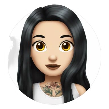 beautiful white girl with tattoos, with long black hair  sticker