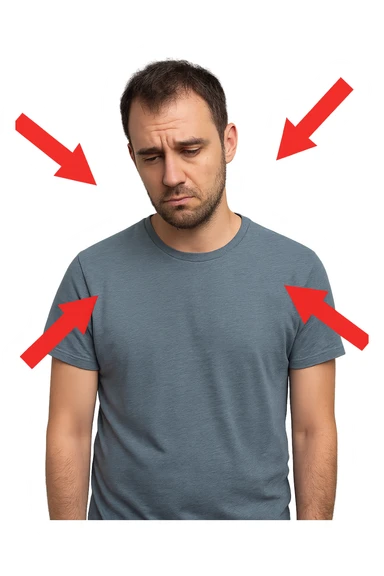 uomo con testosterone basso con freccie rosse ad indicare sticker