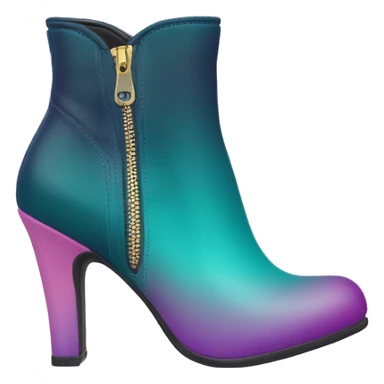 Realistic isolated top view of a pair of dark teal,purple,pastel pink,pastel purple and pastel yellow ombre high heel zippered ankle bootie boots. sticker
