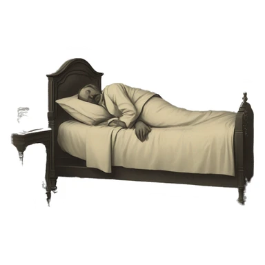 A sick man on a bed in 1870 sticker