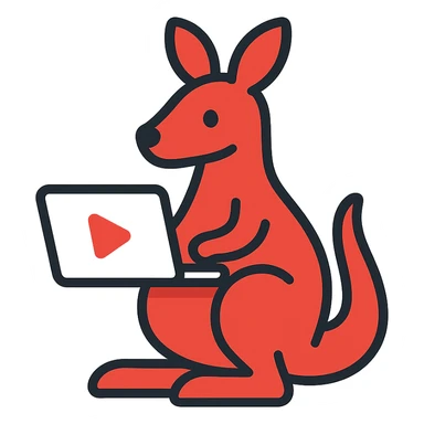 stylized kangaroo with a laptop, modern and techy, red and white YouTube color scheme, Microsoft Power Pages theme icon sticker