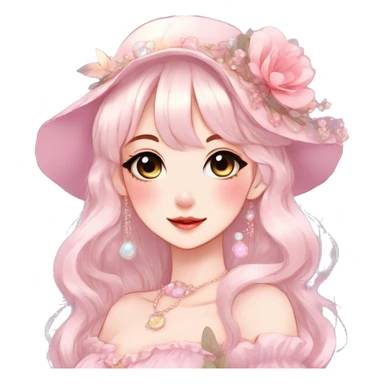 Gorgeous anime style lady with blushing face and accessories cottagecore fairycore Kawaii anime colorful pearly romantic aesthetic trending style sticker