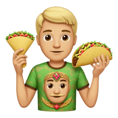 blonde man with tiki shirt holding taco sticker