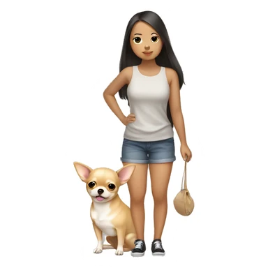 Asain girl hold Light tan very fat chihuahua  sticker