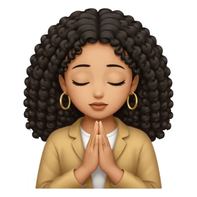 brown girl praying curls black hair and eyes closed gold hoop earrings sticker