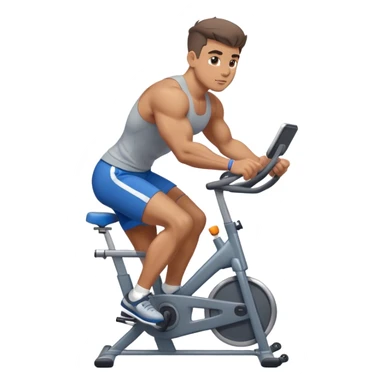 buff guy blue shorts grey stationary bike sticker