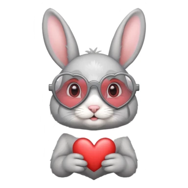 Gray bunny wearing heart-shaped glasses, half body sticker