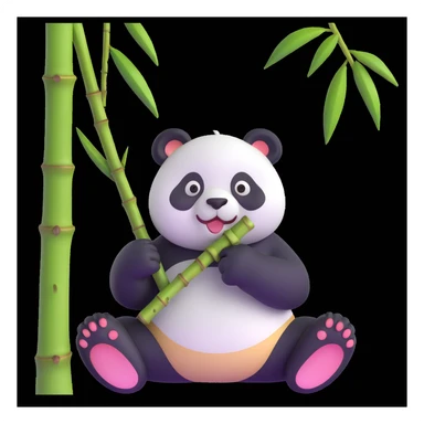 panda eating bamboo in forrest, close up pose sticker
