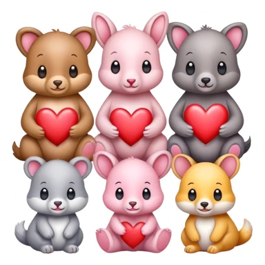 Baby animals saying hi with hearts sticker