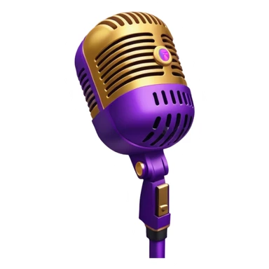 golden microphone surrounded by hurricane, musical notes and protest signs flying in the eye of the storm, purple gradient storm clouds background sticker