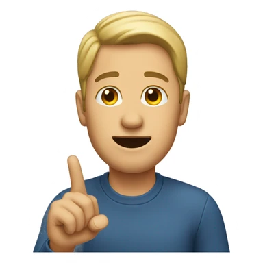 man pointing right at his ear sticker