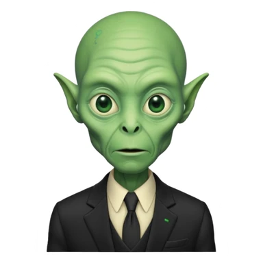 an old alien with black suit, green skin, neutral

 sticker
