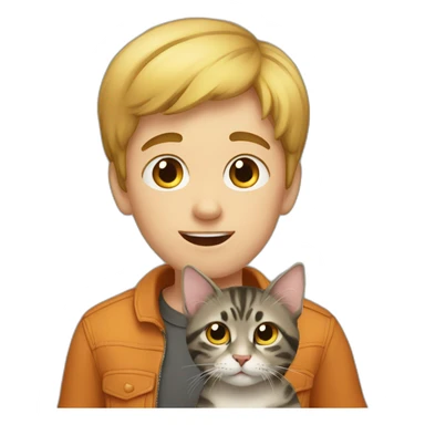 A little boy caught a cat sticker