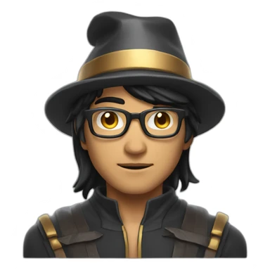 young overpowered magic shiny man wizard skin tone 3 with black hair and glasses with hat frontview sticker