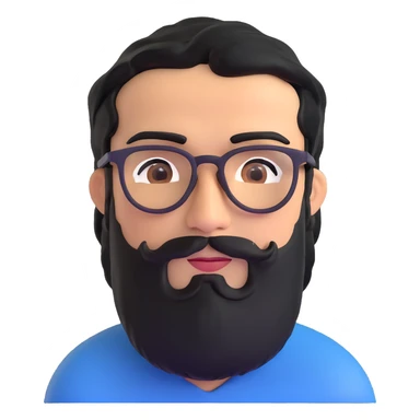 middle eastern man with medium length jet black beard, black hair, unibrow, tan skin, brown eyes, wearing glasses sticker