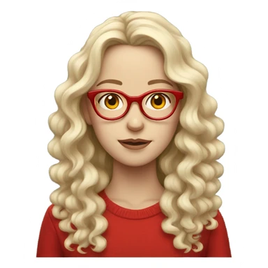 pale girl with curly long hair with red glasses sticker