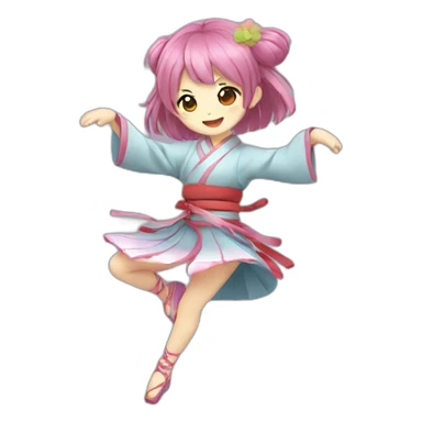 Dancing cute Japanese girl anime-style sticker