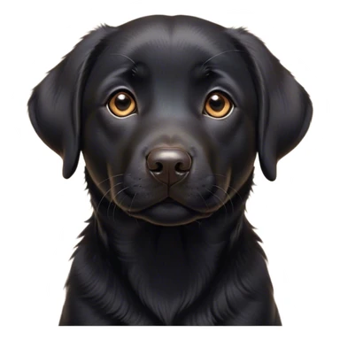 Cinematic Cute Black Labrador Portrait Emoji, Head tilted playfully and inquisitively, featuring a glossy black Fur with a healthy sheen, round, sparkling brown eyes filled with curiosity, Simplified yet irresistibly adorable features, highly detailed, glowing with a warm, friendly glow, high shine, affectionate and spirited, stylized with a touch of whimsy, bright and endearing, soft glowing outline, capturing the essence of a mischievous yet loving companion, so playful it feels like it could dash out of the screen and into your arms! sticker