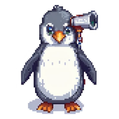 pixel art penguin with a megaphone shouting 'Abone ol' sticker