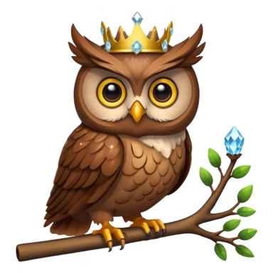 Owl with crystal crown — wise, glowing eyes sticker