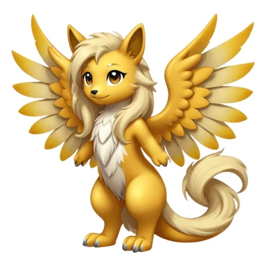 Anthro Sona Cool Cute Adorable Colorful Shy Winged Shiny Fakemon-Fantasy-Creature With Long Hair-Mane Full Body sticker