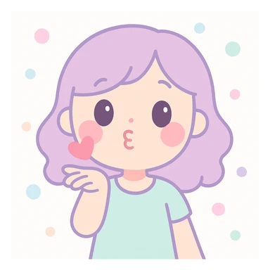 cute girl sending a kiss, pink cheeks, sparkling eyes, simple background sticker