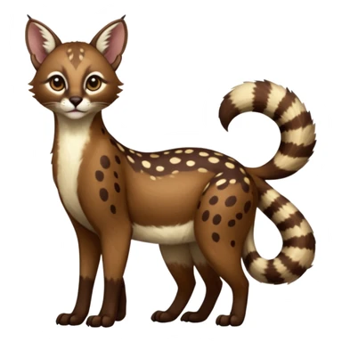 Colorful dark chocolate-brown tropical beige fur glorious divine exotic cute cool beautiful shiny beautiful fantasy-caracal-civet-genet-sergal-vernid-Cacomistle-oncilla-animal-Fakémon-hybrid-fursona with white deer-spots pattern markings (full body) sticker