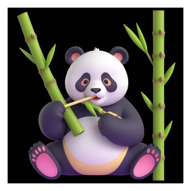 panda eating bamboo in forrest, close up pose sticker