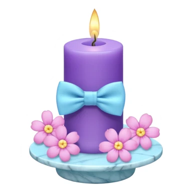 Purple candle on a white marble-candle-holder-stand, flowers, bow tie, light-blue, pink, white, pastel purple, aesthetic sticker